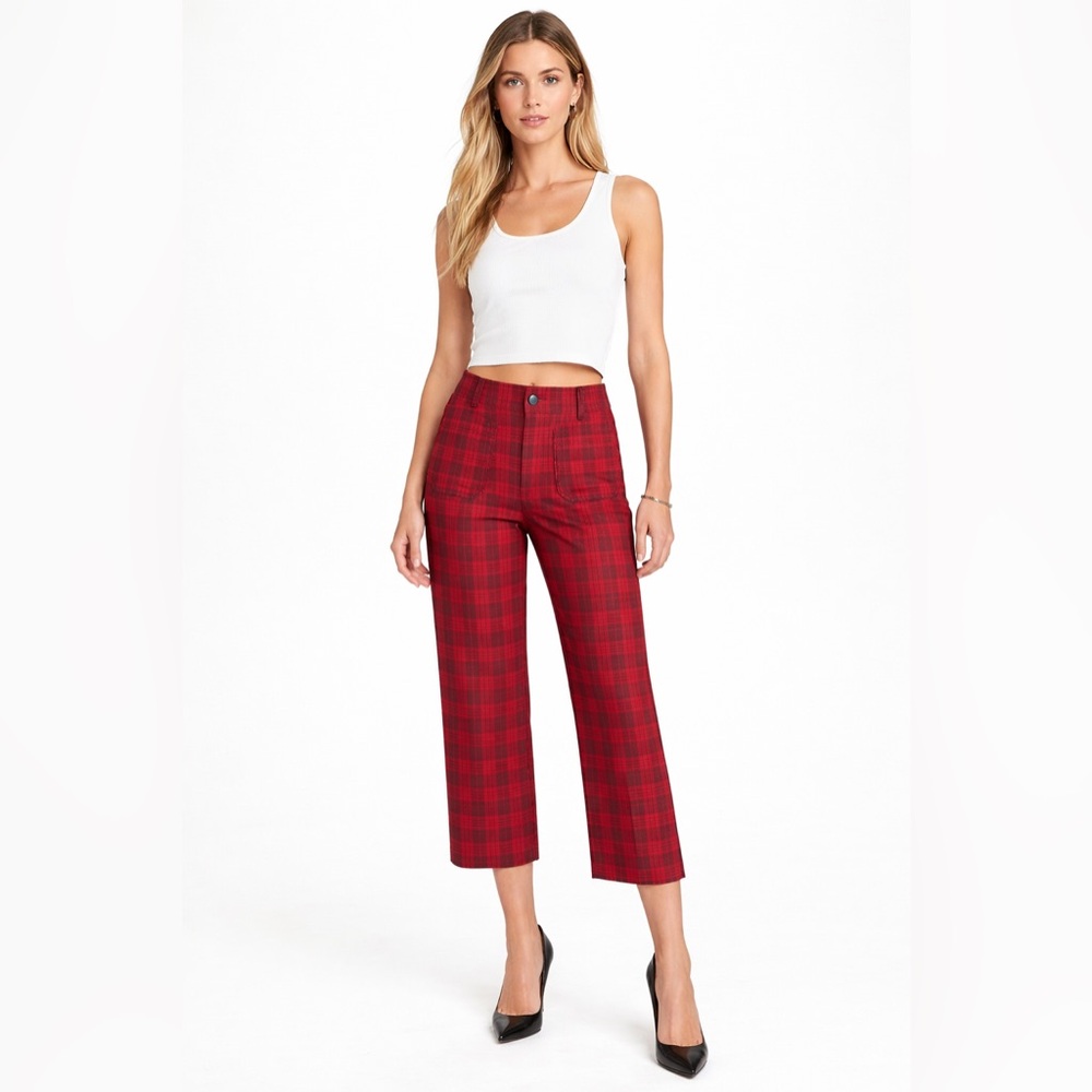 anthropologie Maeve Colette Cropped Plaid Pants Red Petite High Rise Tailored